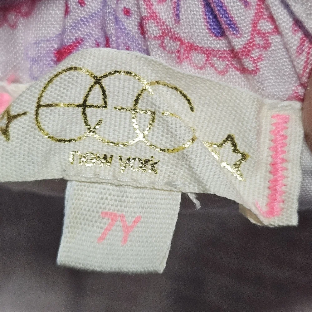 EGG New York Sirena Dress Pink Shell Print Girls 7 Smocked Front Pullover New